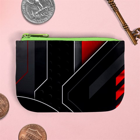 Gamer Tech Black Mesh Red Modern Shape Texture Geometric Pattern Mini Coin Purse from ArtsNow.com Front