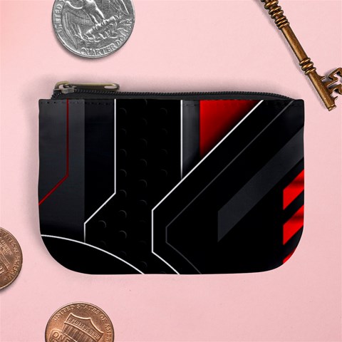 Gamer Tech Black Mesh Red Modern Shape Texture Geometric Pattern Mini Coin Purse from ArtsNow.com Front