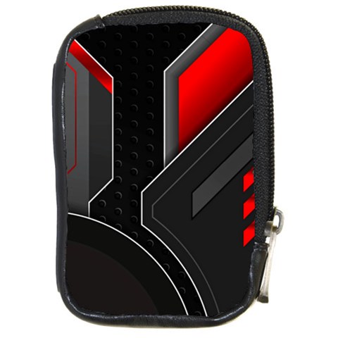Gamer Tech Black Mesh Red Modern Shape Texture Geometric Pattern Compact Camera Leather Case from ArtsNow.com Front