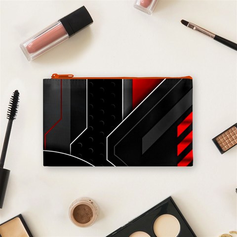 Gamer Tech Black Mesh Red Modern Shape Texture Geometric Pattern Cosmetic Bag (Small) from ArtsNow.com Front