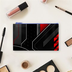 Gamer Tech Black Mesh Red Modern Shape Texture Geometric Pattern Cosmetic Bag (Small) from ArtsNow.com Front