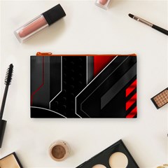 Gamer Tech Black Mesh Red Modern Shape Texture Geometric Pattern Cosmetic Bag (Small) from ArtsNow.com Front