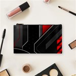 Gamer Tech Black Mesh Red Modern Shape Texture Geometric Pattern Cosmetic Bag (Small)