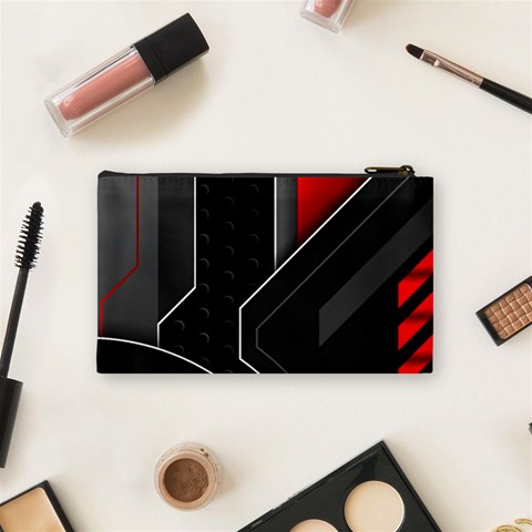 Gamer Tech Black Mesh Red Modern Shape Texture Geometric Pattern Cosmetic Bag (Small) from ArtsNow.com Back