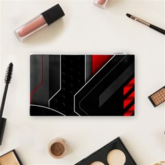 Gamer Tech Black Mesh Red Modern Shape Texture Geometric Pattern Cosmetic Bag (Small) from ArtsNow.com Back