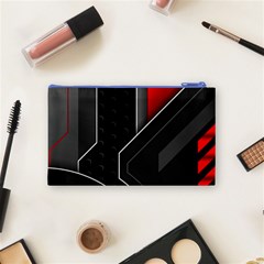 Gamer Tech Black Mesh Red Modern Shape Texture Geometric Pattern Cosmetic Bag (Small) from ArtsNow.com Back