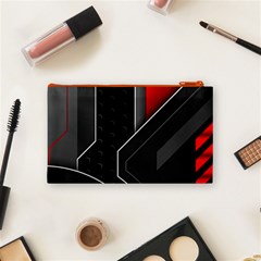 Gamer Tech Black Mesh Red Modern Shape Texture Geometric Pattern Cosmetic Bag (Small) from ArtsNow.com Back