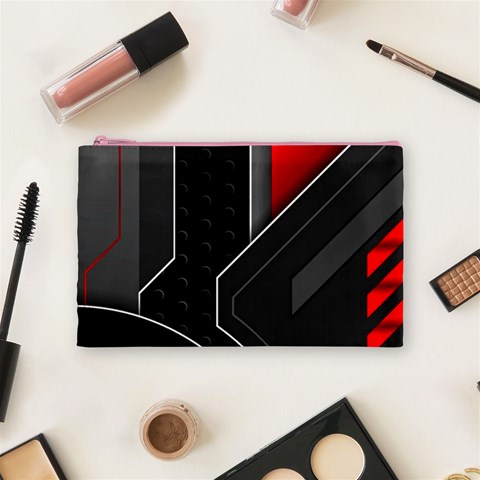 Gamer Tech Black Mesh Red Modern Shape Texture Geometric Pattern Cosmetic Bag (Medium) from ArtsNow.com Front