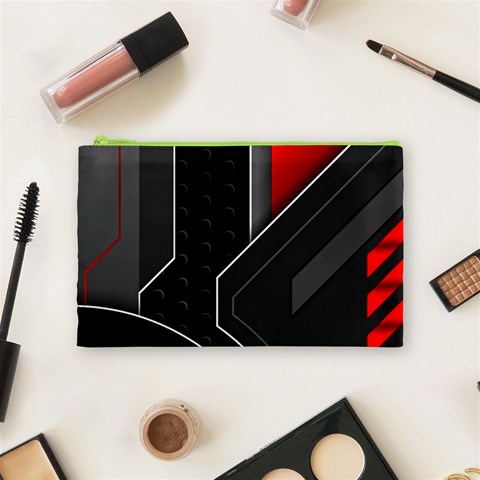 Gamer Tech Black Mesh Red Modern Shape Texture Geometric Pattern Cosmetic Bag (Medium) from ArtsNow.com Front