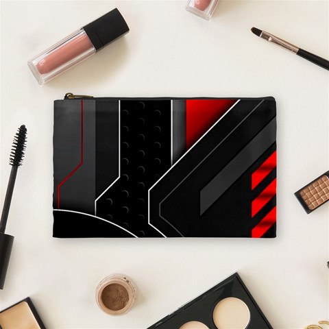 Gamer Tech Black Mesh Red Modern Shape Texture Geometric Pattern Cosmetic Bag (Medium) from ArtsNow.com Front