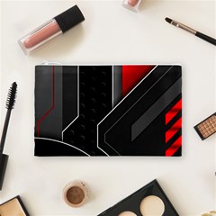 Gamer Tech Black Mesh Red Modern Shape Texture Geometric Pattern Cosmetic Bag (Medium) from ArtsNow.com Front