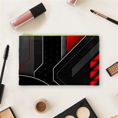 Gamer Tech Black Mesh Red Modern Shape Texture Geometric Pattern Cosmetic Bag (Medium) from ArtsNow.com Front