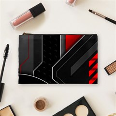 Gamer Tech Black Mesh Red Modern Shape Texture Geometric Pattern Cosmetic Bag (Medium) from ArtsNow.com Front