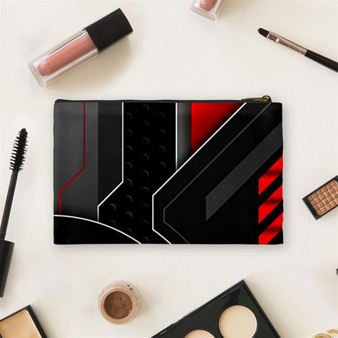 Gamer Tech Black Mesh Red Modern Shape Texture Geometric Pattern Cosmetic Bag (Medium) from ArtsNow.com Back