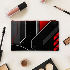 Gamer Tech Black Mesh Red Modern Shape Texture Geometric Pattern Cosmetic Bag (Medium) from ArtsNow.com Back