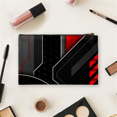Gamer Tech Black Mesh Red Modern Shape Texture Geometric Pattern Cosmetic Bag (Medium) from ArtsNow.com Back