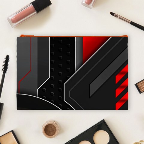 Gamer Tech Black Mesh Red Modern Shape Texture Geometric Pattern Cosmetic Bag (Large) from ArtsNow.com Front
