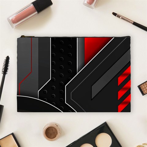 Gamer Tech Black Mesh Red Modern Shape Texture Geometric Pattern Cosmetic Bag (Large) from ArtsNow.com Front