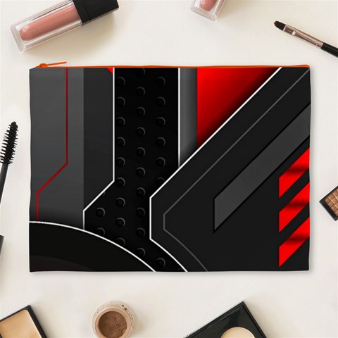 Gamer Tech Black Mesh Red Modern Shape Texture Geometric Pattern Cosmetic Bag (XL) from ArtsNow.com Front