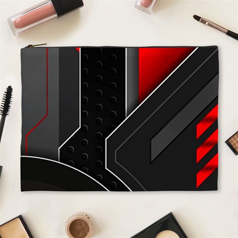 Gamer Tech Black Mesh Red Modern Shape Texture Geometric Pattern Cosmetic Bag (XL) from ArtsNow.com Front
