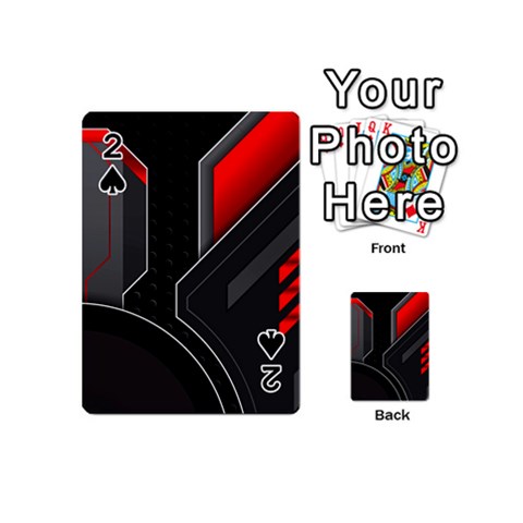 Gamer Tech Black Mesh Red Modern Shape Texture Geometric Pattern Playing Cards 54 Designs (Mini) from ArtsNow.com Front - Spade2