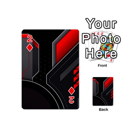 Gamer Tech Black Mesh Red Modern Shape Texture Geometric Pattern Playing Cards 54 Designs (Mini) from ArtsNow.com Front - Diamond2
