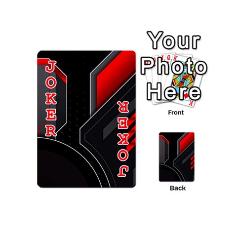 Gamer Tech Black Mesh Red Modern Shape Texture Geometric Pattern Playing Cards 54 Designs (Mini) from ArtsNow.com Front - Joker2