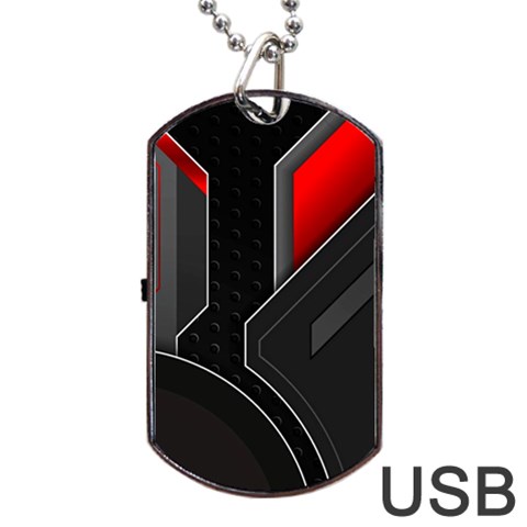 Gamer Tech Black Mesh Red Modern Shape Texture Geometric Pattern Dog Tag USB Flash (One Side) from ArtsNow.com Front
