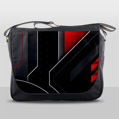 Gamer Tech Black Mesh Red Modern Shape Texture Geometric Pattern Messenger Bag from ArtsNow.com Front