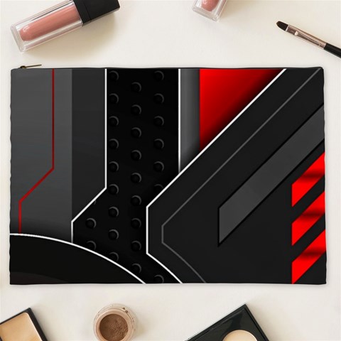 Gamer Tech Black Mesh Red Modern Shape Texture Geometric Pattern Cosmetic Bag (XXL) from ArtsNow.com Front