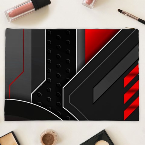 Gamer Tech Black Mesh Red Modern Shape Texture Geometric Pattern Cosmetic Bag (XXL) from ArtsNow.com Back