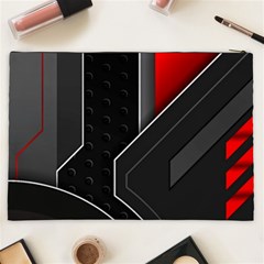 Gamer Tech Black Mesh Red Modern Shape Texture Geometric Pattern Cosmetic Bag (XXL) from ArtsNow.com Back