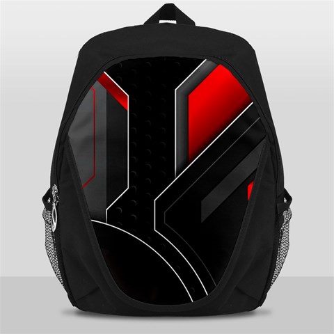 Gamer Tech Black Mesh Red Modern Shape Texture Geometric Pattern Backpack Bag from ArtsNow.com Front