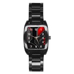 Gamer Tech Black Mesh Red Modern Shape Texture Geometric Pattern Stainless Steel Barrel Watch