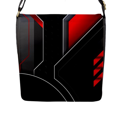 Gamer Tech Black Mesh Red Modern Shape Texture Geometric Pattern Flap Closure Messenger Bag (L) from ArtsNow.com Front