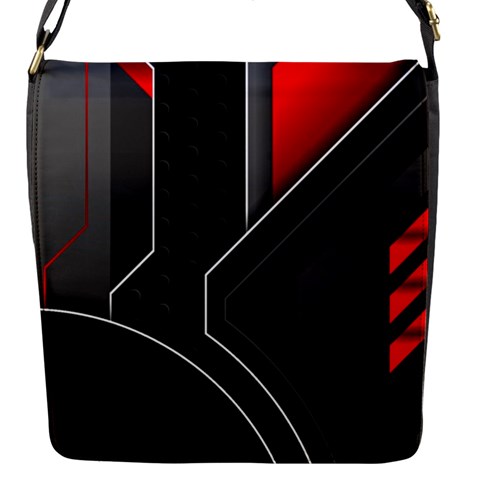 Gamer Tech Black Mesh Red Modern Shape Texture Geometric Pattern Flap Closure Messenger Bag (S) from ArtsNow.com Front