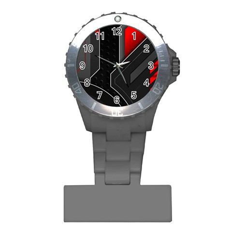 Gamer Tech Black Mesh Red Modern Shape Texture Geometric Pattern Plastic Nurses Watch from ArtsNow.com Front