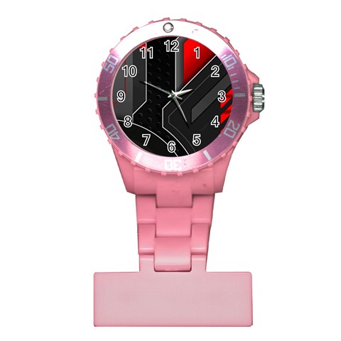 Gamer Tech Black Mesh Red Modern Shape Texture Geometric Pattern Plastic Nurses Watch from ArtsNow.com Front