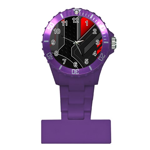 Gamer Tech Black Mesh Red Modern Shape Texture Geometric Pattern Plastic Nurses Watch from ArtsNow.com Front
