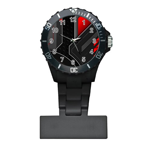 Gamer Tech Black Mesh Red Modern Shape Texture Geometric Pattern Plastic Nurses Watch from ArtsNow.com Front