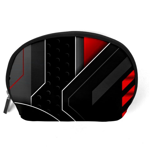 Gamer Tech Black Mesh Red Modern Shape Texture Geometric Pattern Accessory Pouch (Large) from ArtsNow.com Back