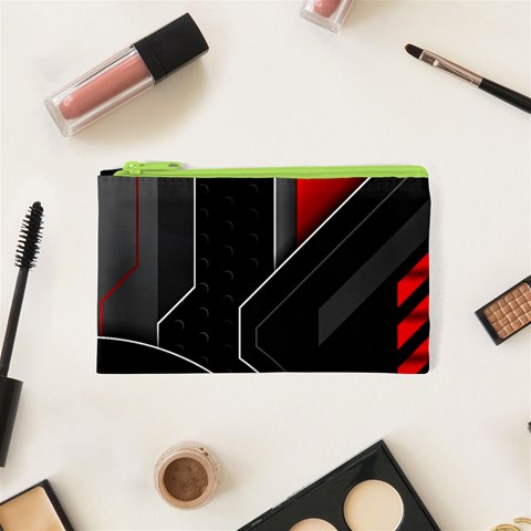 Gamer Tech Black Mesh Red Modern Shape Texture Geometric Pattern Cosmetic Bag (XS) from ArtsNow.com Front
