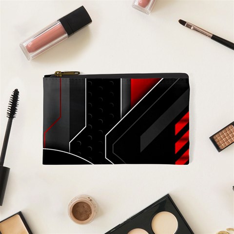Gamer Tech Black Mesh Red Modern Shape Texture Geometric Pattern Cosmetic Bag (XS) from ArtsNow.com Front