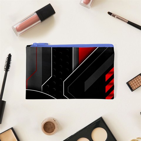 Gamer Tech Black Mesh Red Modern Shape Texture Geometric Pattern Cosmetic Bag (XS) from ArtsNow.com Front