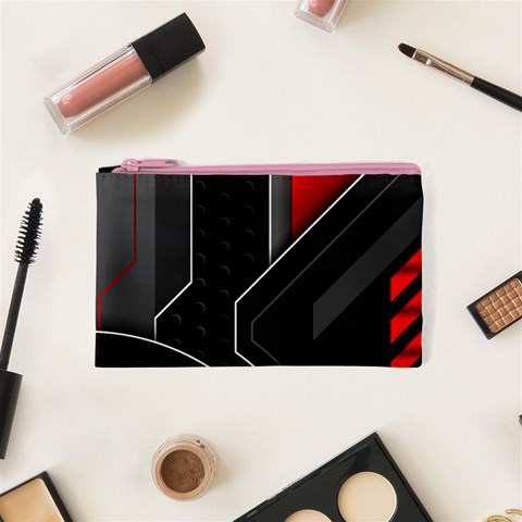 Gamer Tech Black Mesh Red Modern Shape Texture Geometric Pattern Cosmetic Bag (XS) from ArtsNow.com Front