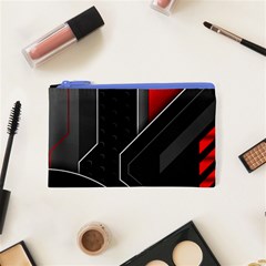 Gamer Tech Black Mesh Red Modern Shape Texture Geometric Pattern Cosmetic Bag (XS) from ArtsNow.com Front