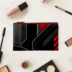 Gamer Tech Black Mesh Red Modern Shape Texture Geometric Pattern Cosmetic Bag (XS) from ArtsNow.com Front