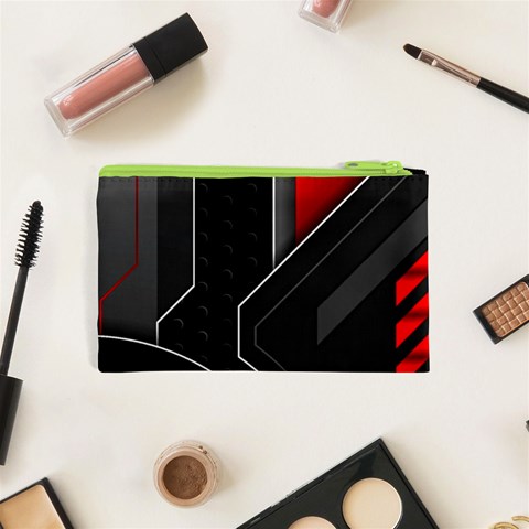 Gamer Tech Black Mesh Red Modern Shape Texture Geometric Pattern Cosmetic Bag (XS) from ArtsNow.com Back