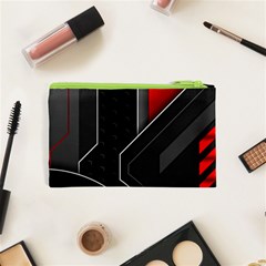 Gamer Tech Black Mesh Red Modern Shape Texture Geometric Pattern Cosmetic Bag (XS) from ArtsNow.com Back