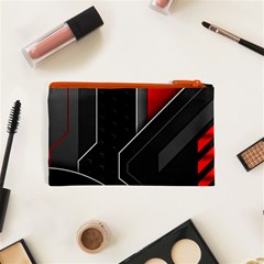 Gamer Tech Black Mesh Red Modern Shape Texture Geometric Pattern Cosmetic Bag (XS) from ArtsNow.com Back